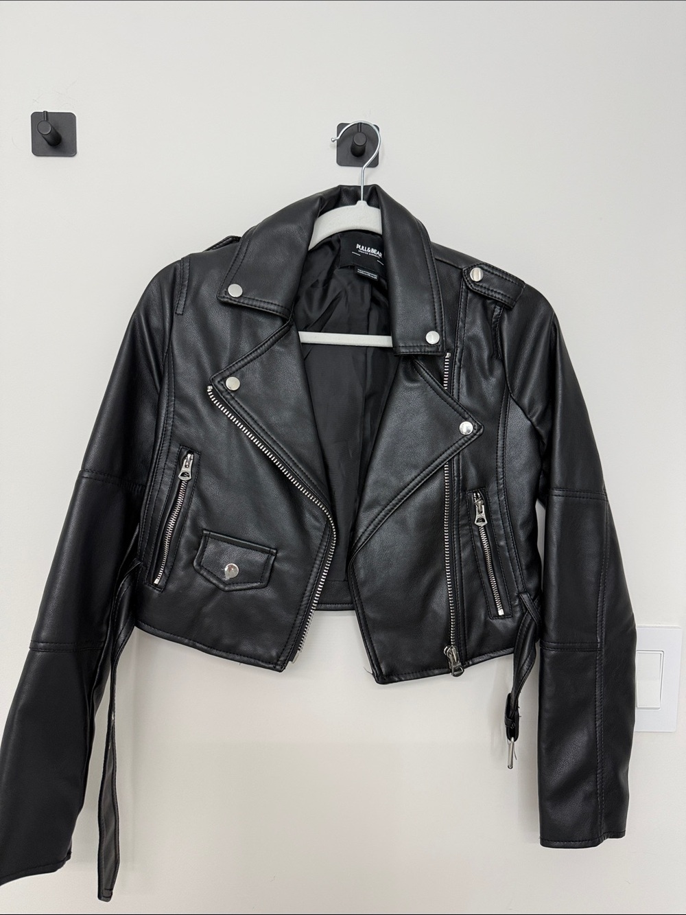 Pull&Bear Black Cropped Leather Moto Jacket